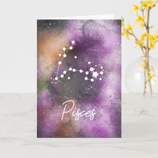 Pisces Constellation Zodiac Purple Galaxy Kaart (Gele Bloem)