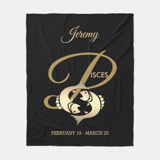 Pisces ♓ de vis - Gold Zodiac Sign Fleece Deken (Voorkant)