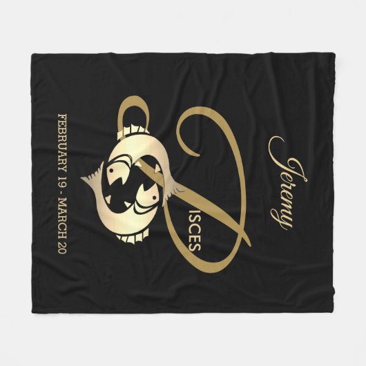 Pisces ♓ de vis - Gold Zodiac Sign Fleece Deken (Voorkant (Horizontaal))