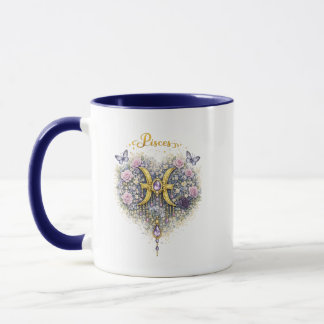 Pisces Dierenriem Bloemige Hart Mok – Elegante Ast