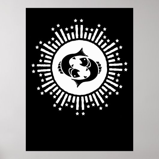 Pisces Dierenriemsymbool met hemelse sterrenexplos Poster (Voorkant)