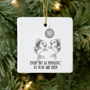 Pisces Disco Vis Kerstbal met Stomme Pun Keramisch Ornament