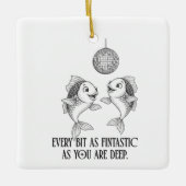 Pisces Disco Vis Kerstbal met Stomme Pun Keramisch Ornament (Voorkant)