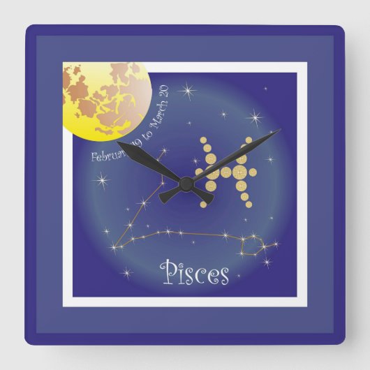 Pisces Februari - 20 Maart Uhr Vierkante Klok (Voorkant)
