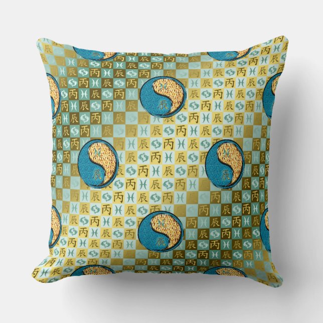Pisces & Fire Dragon Throw Pillow Kussen (Voorkant)