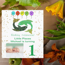 Pisces First Birthday Gold, ballonnen en foto's