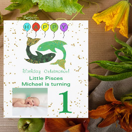 Pisces First Birthday Gold, ballonnen en foto's Kaart