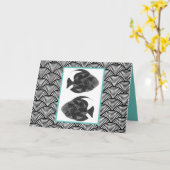 Pisces Fish Black White Aqua Zodiac Japan Birthday Kaart (Gele Bloem)