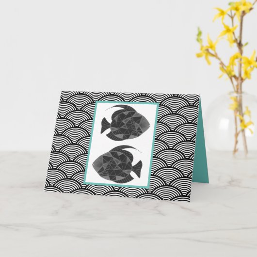 Pisces Fish Black White Aqua Zodiac Japan Birthday Kaart (Gele Bloem)