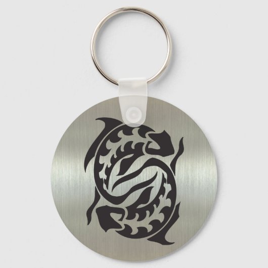 Pisces Fish Silhouette met metallisch effect Sleutelhanger (Voorkant)