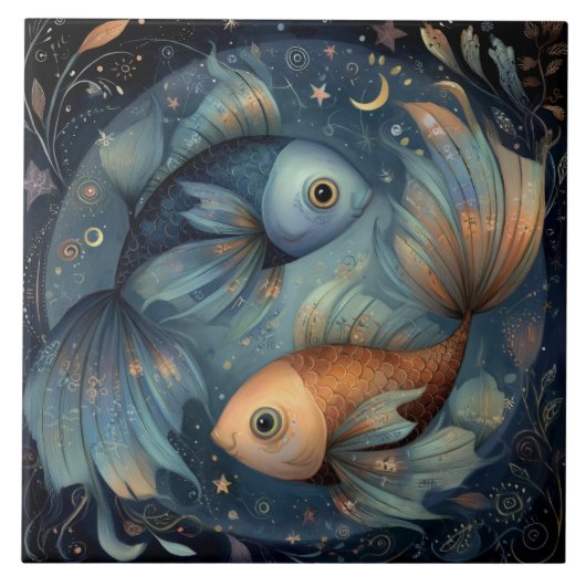 Pisces Fish Zodiac Astrology Celestial Birthday Tegeltje (Voorkant)