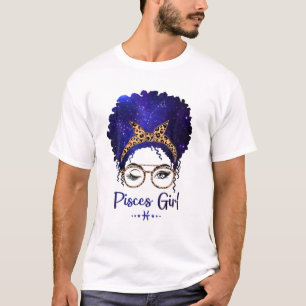 Pisces Girl Zodiac Astrology Star Sign Leopard Hea T-shirt
