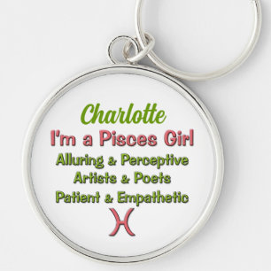 Pisces Girl Zodiac in Pink met Green Sleutelhanger