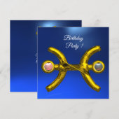 PISCES Gold Aqua Blue Zodiac Birthday Party Kaart (Voorkant / Achterkant)