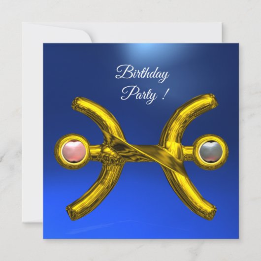 PISCES Gold Aqua Blue Zodiac Birthday Party Kaart (Voorkant)