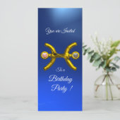 PISCES Gold Aqua Blue Zodiac Birthday Party Kaart (Staand voorkant)