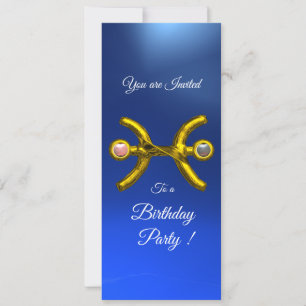 PISCES Gold Aqua Blue Zodiac Birthday Party Kaart