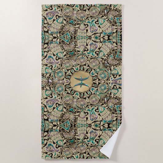 Pisces Gold Lace Mandala Strandlaken (Voorkant)