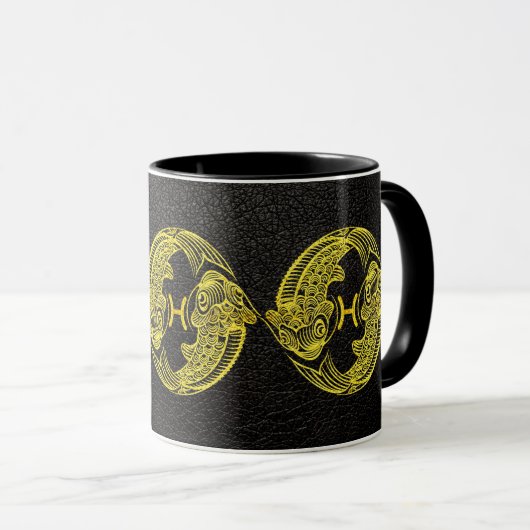 Pisces Gold op leder Mok (Voorkant rechts)