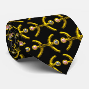 PISCES, Gold Zodiac Birthday Jewel, Black Stropdas