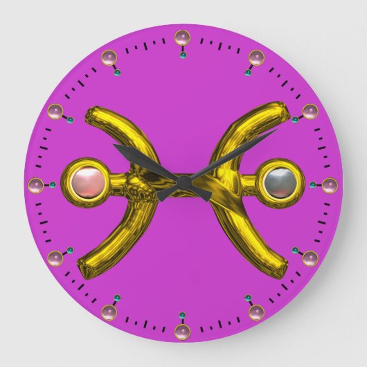 PISCES GOLD ZODIAC BIRTHDAY JEWEL MET PEARLS GROTE KLOK (Voorkant)