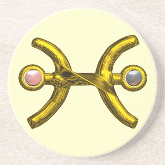 PISCES GOLD ZODIAC BIRTHDAY JEWEL Pearl Ivory Zandsteen Onderzetter (Voorkant)