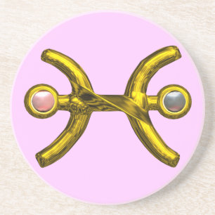PISCES GOLD ZODIAC BIRTHDAY JEWEL Pearl Pink Lila Zandsteen Onderzetter