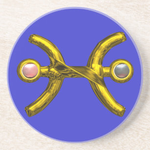 PISCES GOLD ZODIAC BIRTHDAY JEWEL ,Pearls Blue Zandsteen Onderzetter