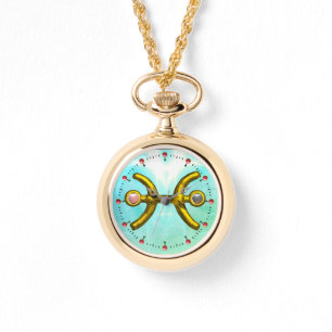 PISCES GOLD ZODIAC BIRTHDAY JEWEL, Pink Pearl Horloge