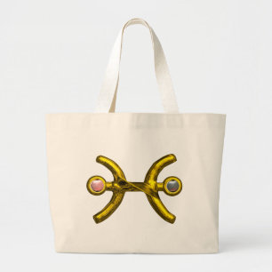 PISCES Gold Zodiac Birthday Sign, White Pink Pearl Grote Tote Bag