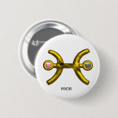 PISCES Gold Zodiac Birthday Sign, White Pink Pearl Ronde Button 5,7 Cm (Voorkant /achterkant)