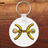 PISCES Gold Zodiac Birthday Sign, White Pink Pearl Sleutelhanger (Voorkant)