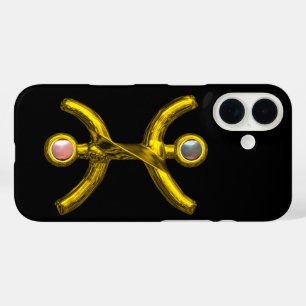PISCES GOLD ZODIAC JEWEL Pink White Pearls Black iPhone 16 Hoesje