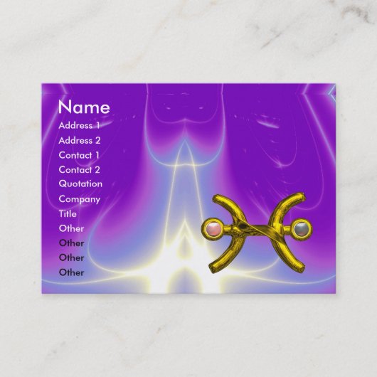PISCES GOLD ZODIAC SIGN Astrology Paars Violet Visitekaartje (Voorkant)
