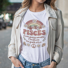 Pisces Groovy Retro Floral Rainbow T-shirt