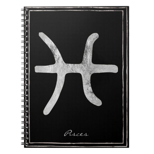 Pisces hammered zilver gestileerde astrologiesymbo notitieboek (Voorkant)