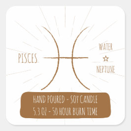 Pisces hand Gegoten Sojakaarslabel Vierkante Sticker