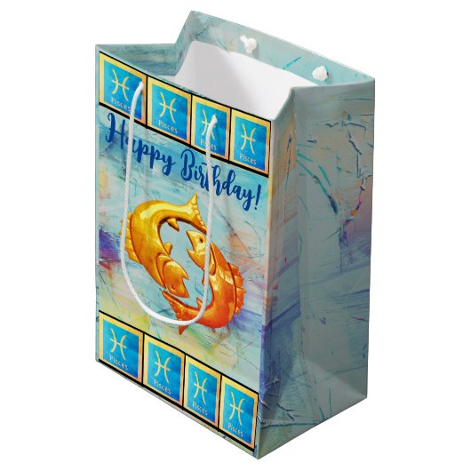 Pisces Happy Birthday - Middelgrote cadeautas (Voorkant Gekanteld)