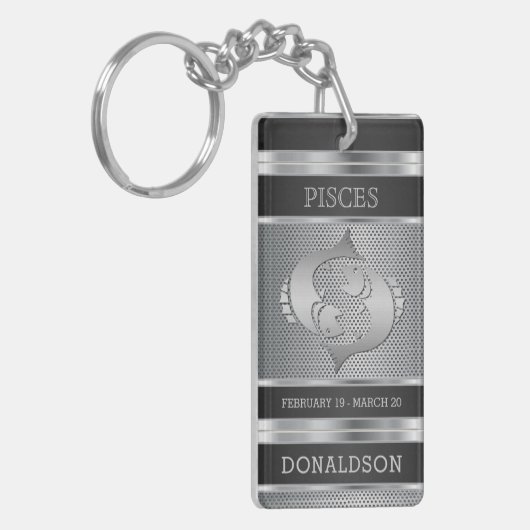 Pisces ♓ in Black en Silver Mesh Sleutelhanger (Voorkant Links)