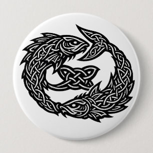Pisces Keltisch Tweestroom‑Sigil BurnsInHell Ink Ronde Button 4,0 Cm