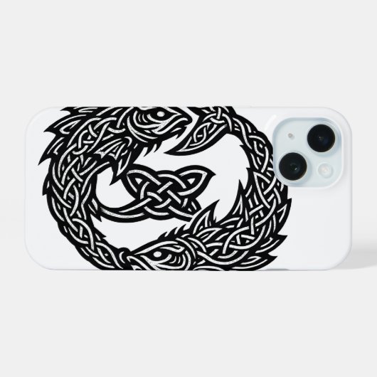 Pisces Keltisch Tweestroom‑Symbool | BurnsInHell I iPhone 15 Case (Achterkant horizontaal)