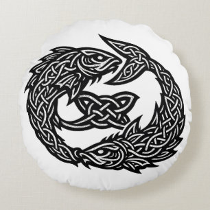 Pisces Keltisch Tweestroom‑Symbool   BurnsInHell I Rond Kussen