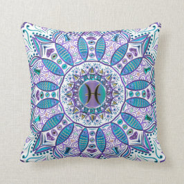 Pisces Mandala in Turquoise en Paars Kussen