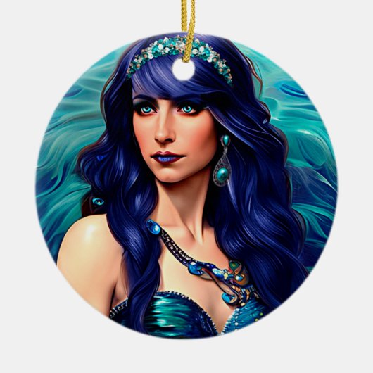 Pisces Mermaid Queen Original Fantasy art Keramisch Ornament (Voorkant)