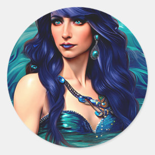 Pisces Mermaid Queen Original Fantasy art Ronde Sticker