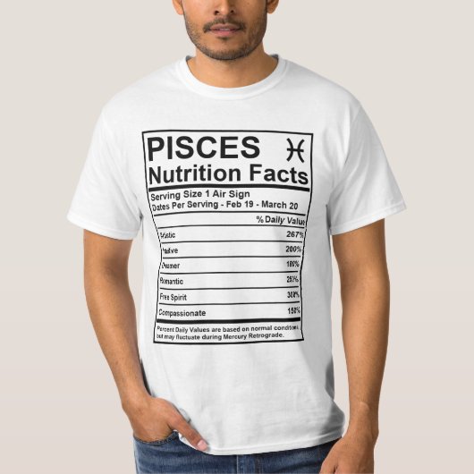Pisces Nutrition Facts - #SaveTheWorldTribe T-shirt (Voorkant)