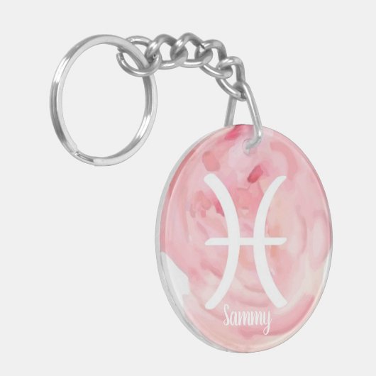 Pisces Personalized Waterverf Zodiac Sign Sleutelhanger (Voorkant Links)