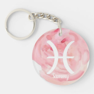 Pisces Personalized Waterverf Zodiac Sign Sleutelhanger
