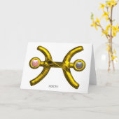 PISCES Pink White Pearls & Gold Zodiac Birthday Kaart (Gele Bloem)