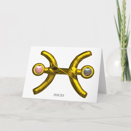 PISCES Pink White Pearls & Gold Zodiac Birthday Kaart (Voorkant)